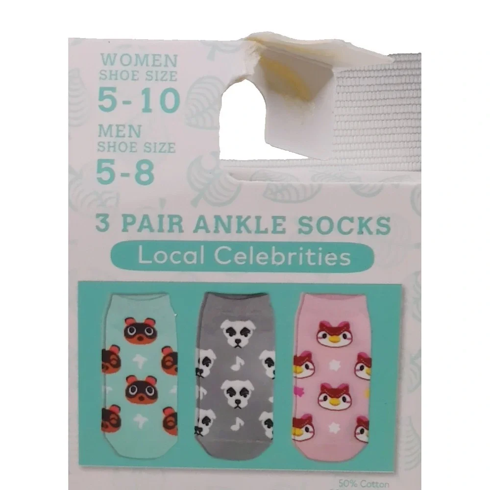 Animal Crossing New Horizons 3 Pair Ankle Socks Shoe Size Men 5-8 Women 5-10